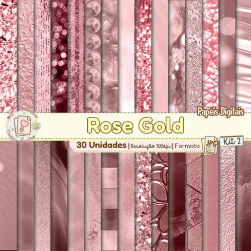 Papéis Digitais Rose Gold Kit 2