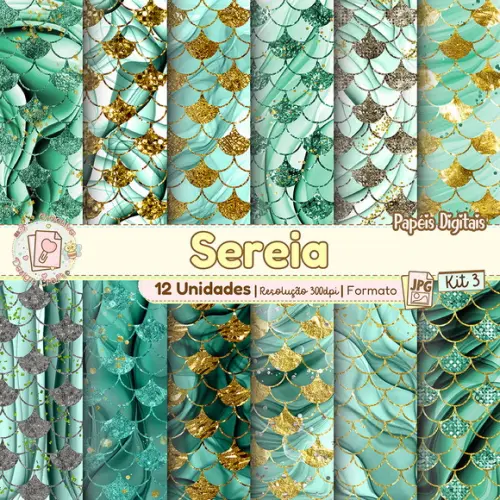 Papéis Digitais Sereia Kit 3