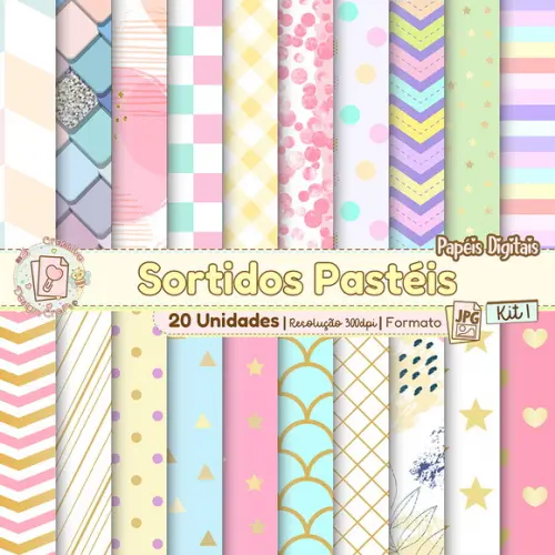 Papéis Digitais Sortidos Pastéis Kit 1