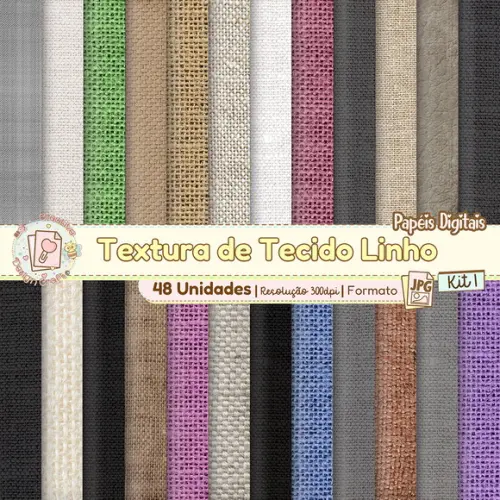 Papéis Digitais Textura de Tecido Linho Kit 1