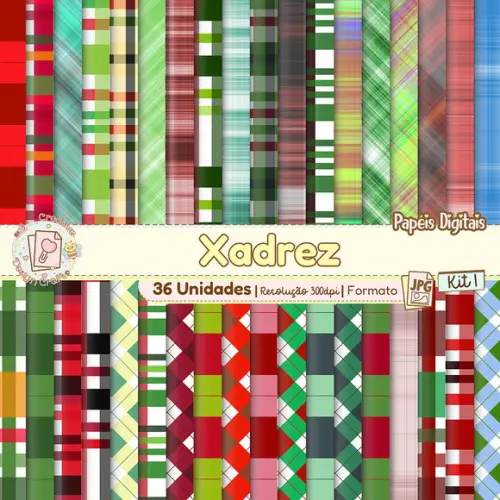 Papéis Digitais Textura de Tecido Xadrez Kit 1