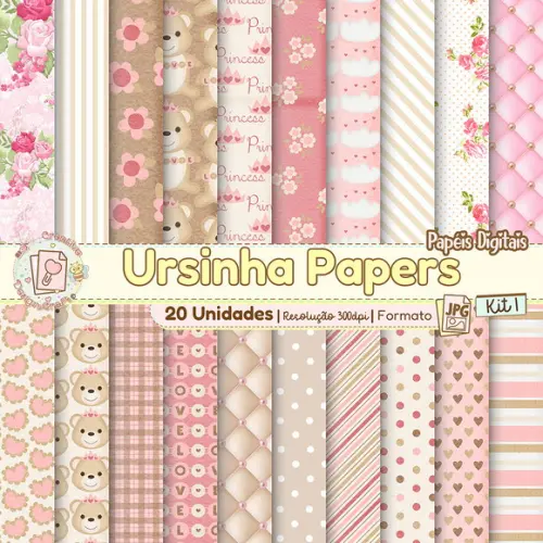 Papéis Digitais Ursinha Papers Kit 1
