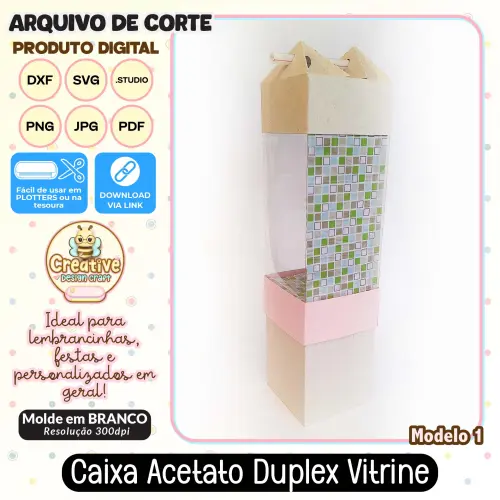 Arquivo de Corte Silhouette CAIXA ACETATO DUPLEX VITRINE MODELO 1