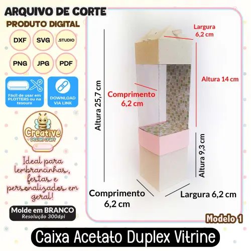 Arquivo de Corte Silhouette CAIXA ACETATO DUPLEX VITRINE MODELO 1
