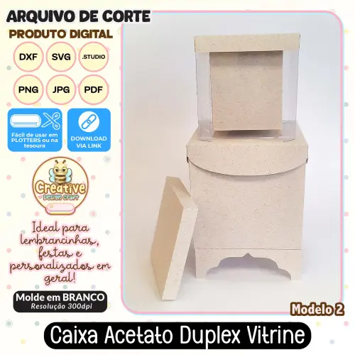 Arquivo de Corte Silhouette CAIXA ACETATO DUPLEX VITRINE MODELO 2
