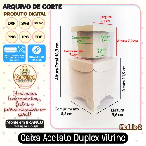 Arquivo de Corte Silhouette CAIXA ACETATO DUPLEX VITRINE MODELO 2