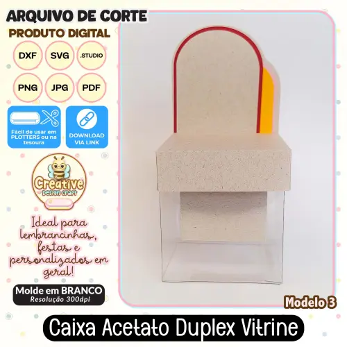 Arquivo de Corte Silhouette CAIXA ACETATO DUPLEX VITRINE MODELO 3