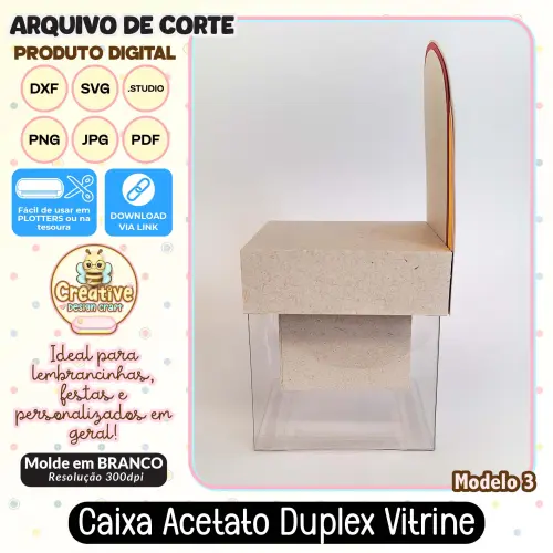 Arquivo de Corte Silhouette CAIXA ACETATO DUPLEX VITRINE MODELO 3