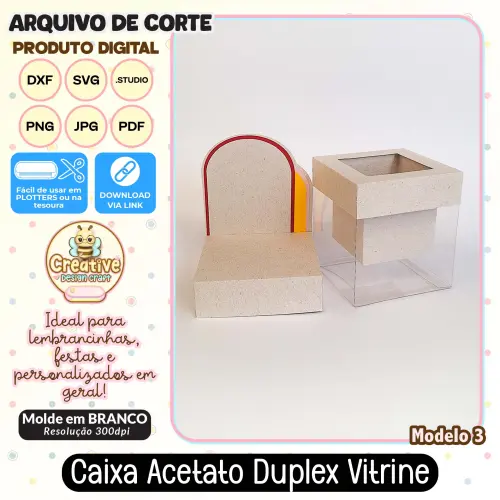 Arquivo de Corte Silhouette CAIXA ACETATO DUPLEX VITRINE MODELO 3