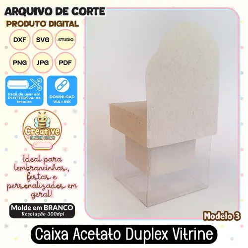 Arquivo de Corte Silhouette CAIXA ACETATO DUPLEX VITRINE MODELO 3