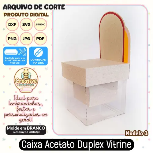Arquivo de Corte Silhouette CAIXA ACETATO DUPLEX VITRINE MODELO 3