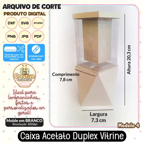 Arquivo de Corte Silhouette CAIXA ACETATO DUPLEX VITRINE MODELO 4