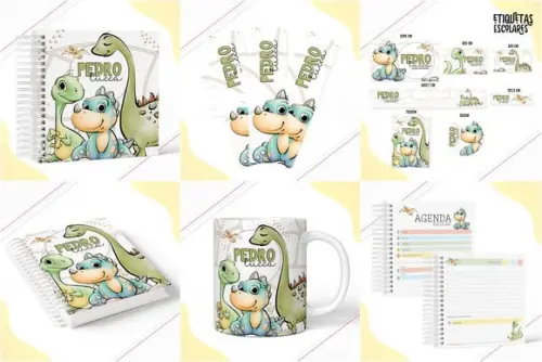 Arquivo de Corte Etiqueta Escolar Dino Baby Menino