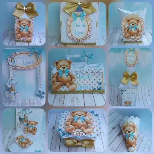 Arquivo Digital Kit Chá de Bebe Ursinho Menino Luxo