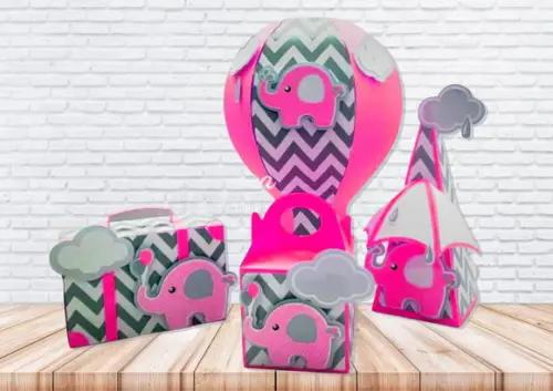 Arquivo Silhouette Elefantinho Rosa e Cinza Chevron