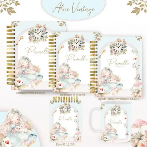 Combo de Capas Volta Ás Aulas Alice Vintage Png e / ou pdf