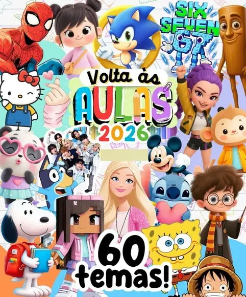 Combo Volta Ás Aulas 2026 - Etiqutas Escolares. 60 Temas