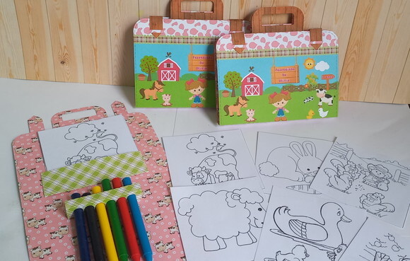 10 Mini Maletinha Kit de Colorir Fazendinha Vários Temas