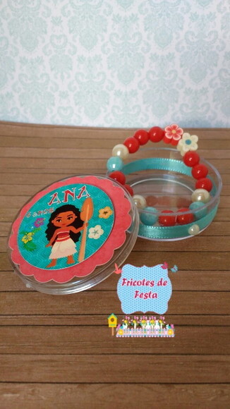 20 Lembrancinha Moana e Maui Pulseira + Caixinha