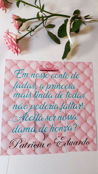 Convite dama de honra com pulseira e quebra-cabeça
