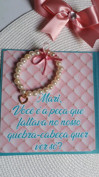 Convite dama de honra com pulseira e quebra-cabeça