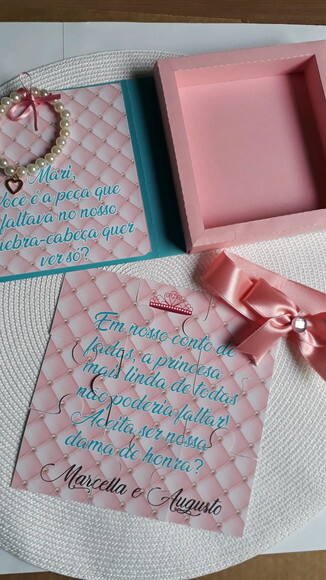 Convite dama de honra com pulseira e quebra-cabeça