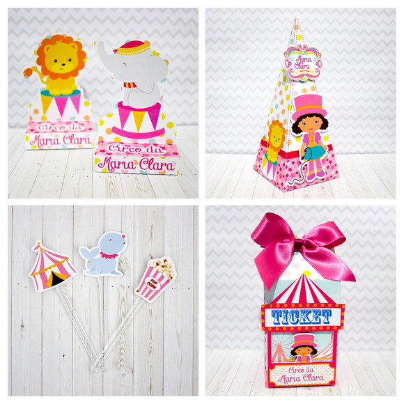 Kit 30 itens Circo Rosa Menina