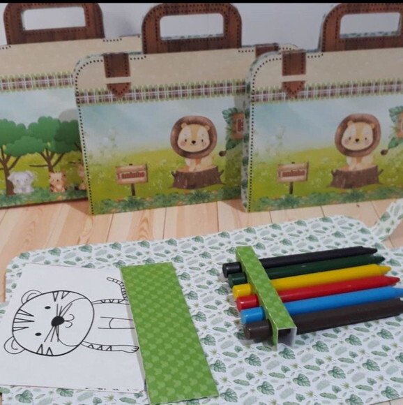 Mini Maletinha Animais da floresta aquarelada Kit de Colorir Lemb