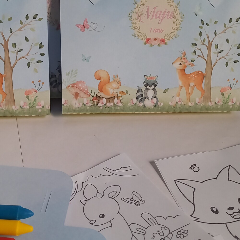 Mini Maletinha Animais da floresta aquarelada Kit de Colorir Lemb