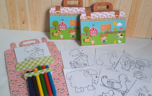 10 Mini Maletinha Kit de Colorir Fazendinha Vários Temas