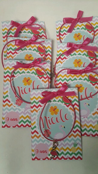 4 Colares Lembrancinha Flamingo