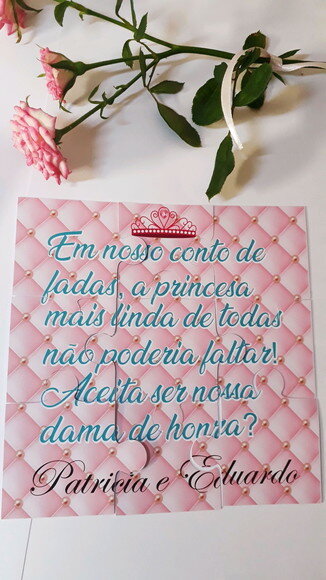 Convite dama de honra com pulseira e quebra-cabeça