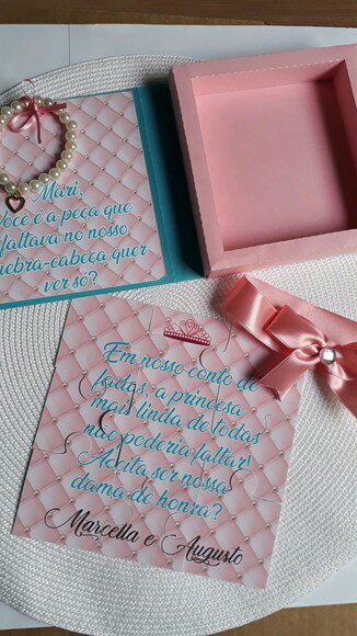 Convite dama de honra com pulseira e quebra-cabeça