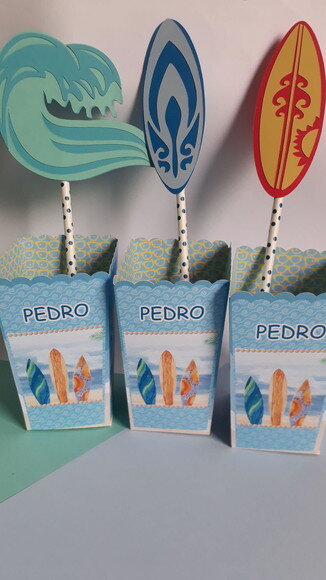 Kit 10 Centros de Mesa Cachepô + Topper Surf Praia