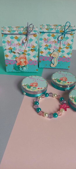 Kit 20 Lembrancinhas Pulseira Ariel ou Sereia