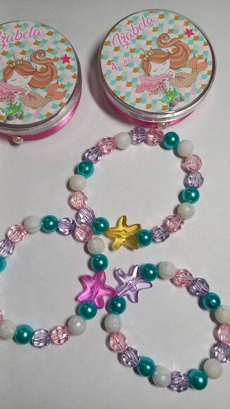 Kit 20 Lembrancinhas Pulseira Ariel ou Sereia