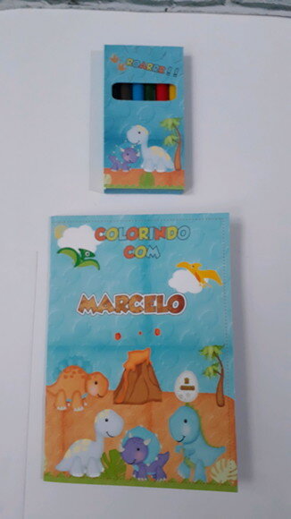 Livrinho de Colorir + Giz de Cera Dinossauro