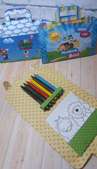 Mini Maletinha Kit de Colorir Safári Fazendinha Bosque Temas