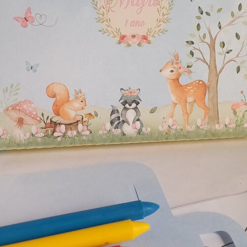 Mini Maletinha Animais da floresta aquarelada Kit de Colorir Lemb