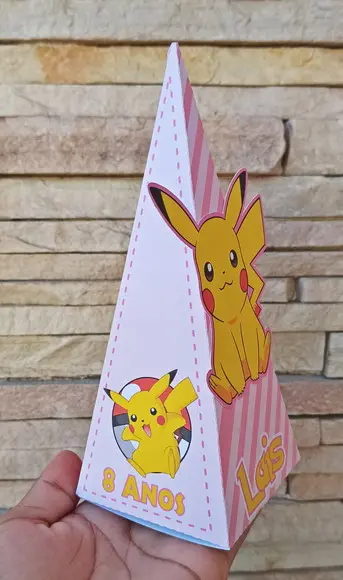 Caixa Pirâmide Pikachu Rosa - 10 Unidades