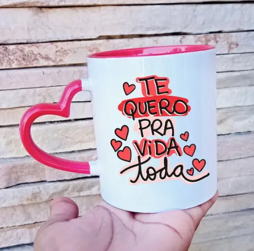 Caneca Alça de Coração Dia dos Namorados