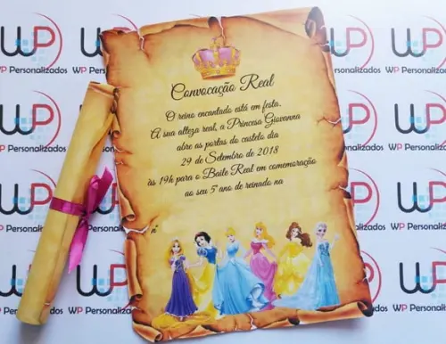 Convite Pergaminho Princesas Disney