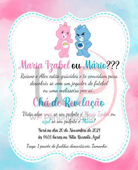 Convite Virtual Chá Revelação Ursinhos Carinhosos