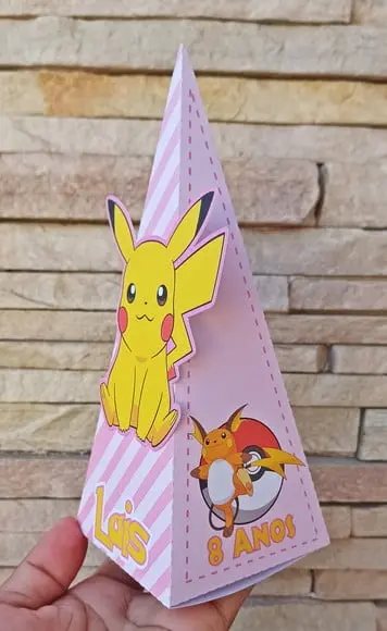 Caixa Pirâmide Pikachu Rosa - 10 Unidades