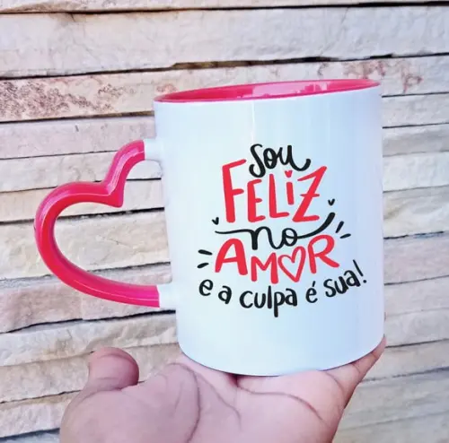 Caneca Alça de Coração Dia dos Namorados