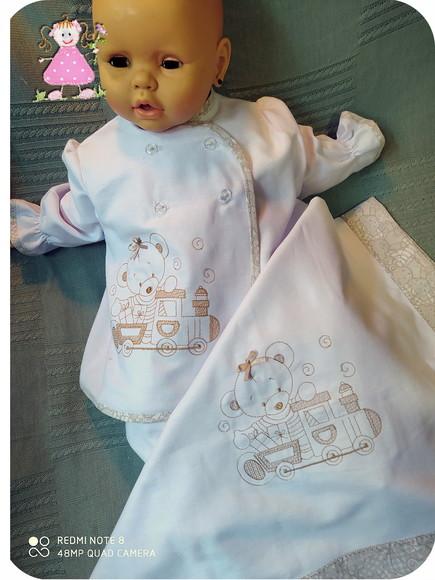 Pijama de Flanela e Cueiro Bordados 001