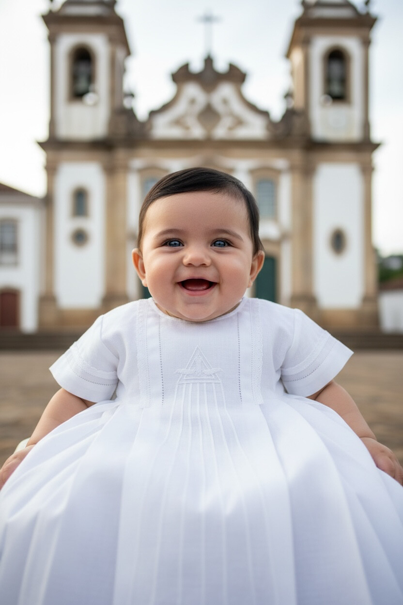 Túnica de Batismo 7dons Bordada em Branco ( Unisex )