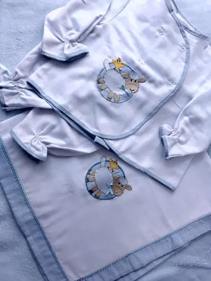 Pijama de Flanela e Cueiro Bordados 002