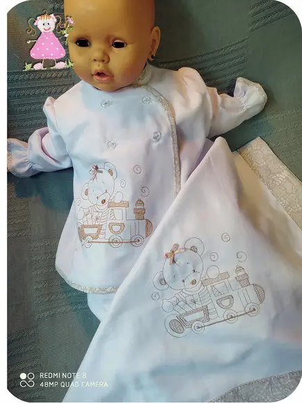 Pijama de Flanela e Cueiro Bordados 001