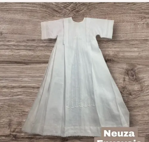 Túnica de Batismo 7dons Bordada em Branco 003( Unisex )